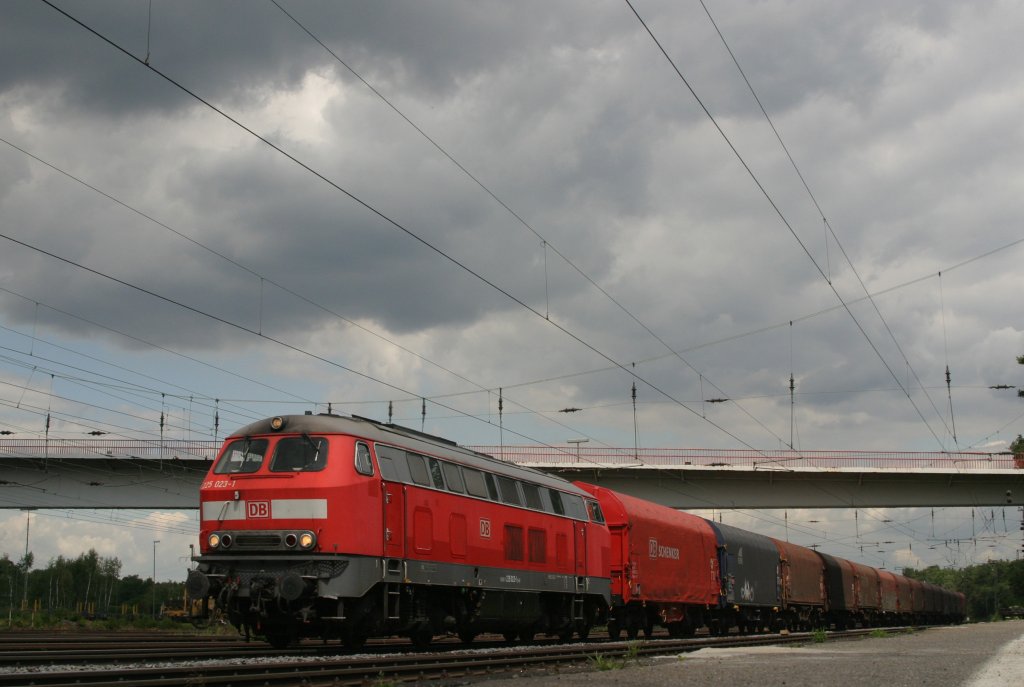 225 023 mit Planwagenzug am 6.7.10 In Duisburg-Entenfang